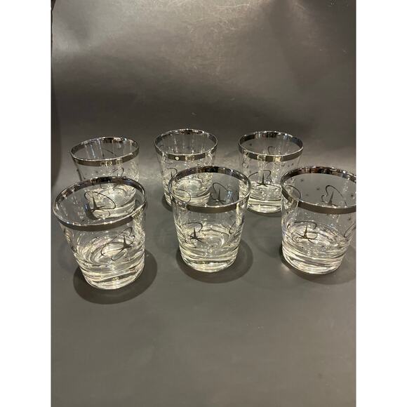 Mid-Century Silver Atomic Star Whiskey/Double Shot Glasses Set of 6 - Picture 1 of 4